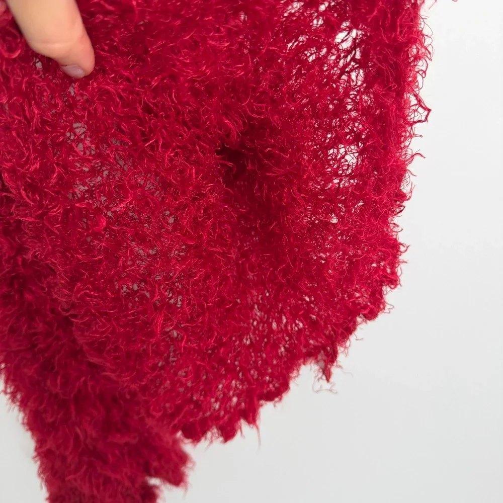 Y2K Fuzzy Fluffy Eyelash Knit Tube Scarf Fairy Whimsy Grunge Red